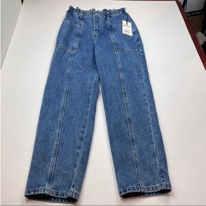 OAT New York High Waist Slouchy Women SZ Small Blue Denim Jean Paper Bag Mom NEW
